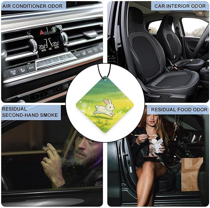 5PCS Car Air Freshener Hanging Personalized Double Sided White Rabbit flowers Car Fresheners Long Lasting New Cars Scents Cute Automotive Freshies for Closets Drawers (tea)