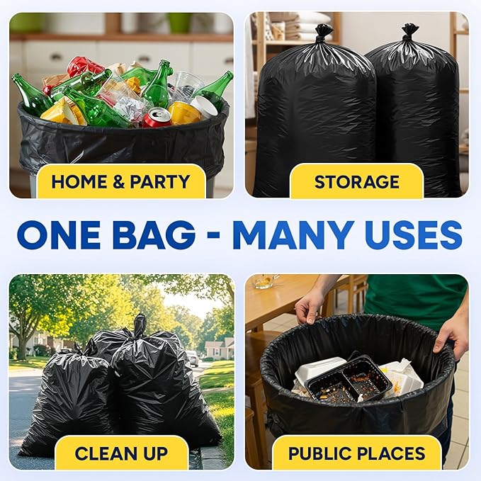 55 Gallon Trash Bags 2 Mil Large Garbage Bags for Rubbermaid Brute 44-55 Gallon Trash Cans 38x58 Black Trash Can Liners Pack of 100