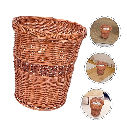 DOITOOL 1pc X Offices Waste Weaving Decoration Baskets Practical Wastebasket Furnishing Decorative Cans Storage Rubbish and Vintage Straw Sundries Buckets Sundry Multi- or Woven