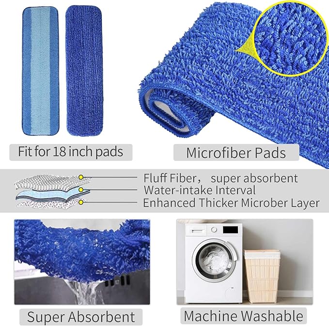 Mop for Multi-Purpose Floor Premium Spray Mop 18 inch Professional Hardwood Wet and Dry Cleaning Mops with 3 Resuable Pads and Refilled Bottle Blue