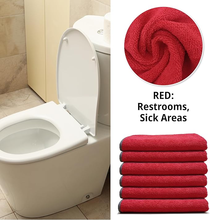 EvaClean Premium Microfiber Cleaning Cloth 16x16 - Reusable Washable Non-Scratch Microfiber Towels for Cleaning Dusting Polishing High Absorbency &amp Durability Red 12-Pack