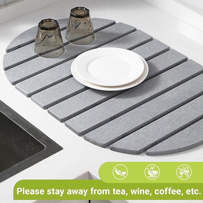 Quick Dry Stone Mat Stone Drying Mat for Kitchen Counter Large Dish Drying Mat - Diatomaceous Earth Dish Drying Mats Modern Fast Dry Pad for Bathroom 24x16 DarkGray