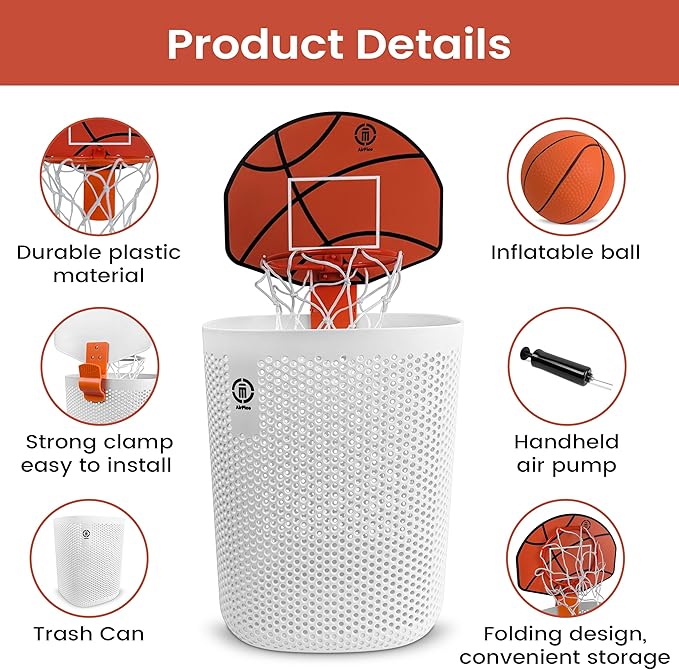 Basketball Trash Can Complete Set – Perfect Basketball Hoop Trash Can Fun Indoor Kids Trash Can and Unique Basketball Birthday Gift