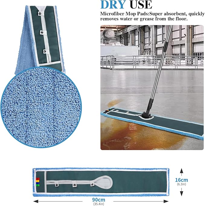 Commercial MopMasthome 42 Heavy Duty Dust Mop with Stainless Steel HandleLarge Industrial Mops for Floor Cleaning with 1 Cotton &amp 1 Microfiber PadWet &amp Dry Large Mops for HomeGarageSchoo