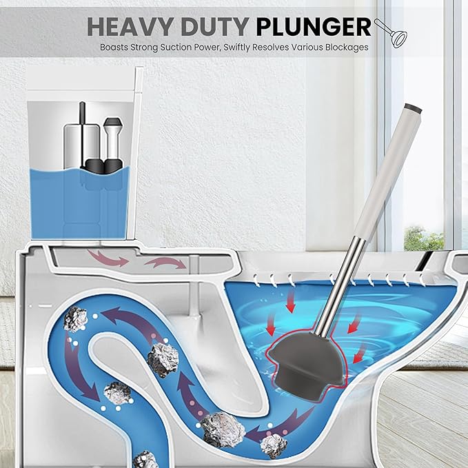 Toilet Brush &amp Plunger Set - Toilet Bowl Brush and Holder Refillable Liquid Dispenser Brush - 2 in 1 Silicone Toilet Brush &amp Plunger Set for Bathroom