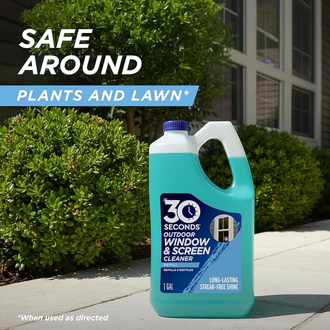 30 SECONDS Outdoor Window &amp Screen Concentrated Cleaner for Glass Patio Doors Fiberglass Furniture - No Screen Removal Required Spray &amp Rinse - Refill for Hose End Sprayer Bottles 1.1 Gal