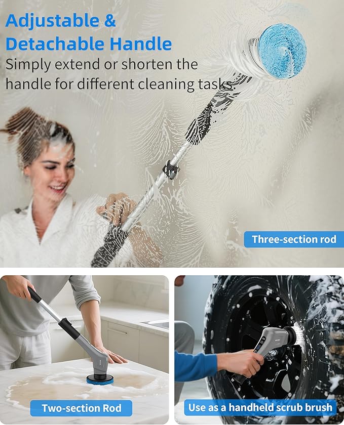 MR.SIGA Electric Spin Scrubber Cordless Cleaning Brush Shower Scrubber with 7 Replaceable Brush Head Waterproof Bathroom Power Scrubber for Kitchen and Bathroom Cleaning