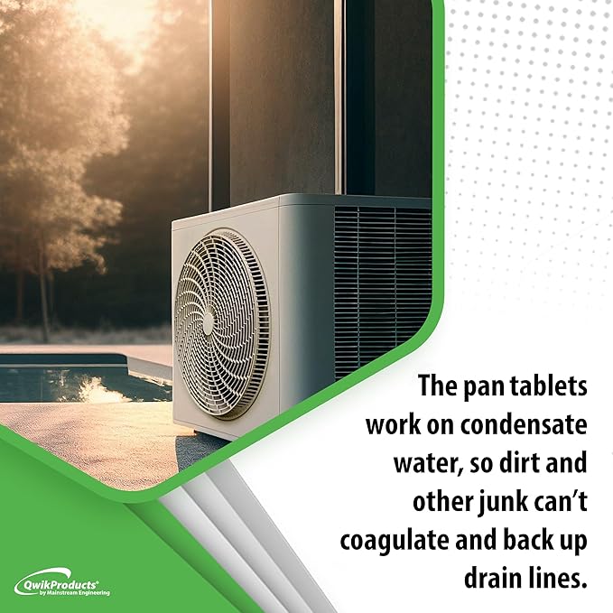 QwikTreat Condensate Pan Treatment Tablets AC Drip Pan Tablets Air Conditioner Drain Line Cleaner Control Odors Overflow and Water Damage 100 Tablets