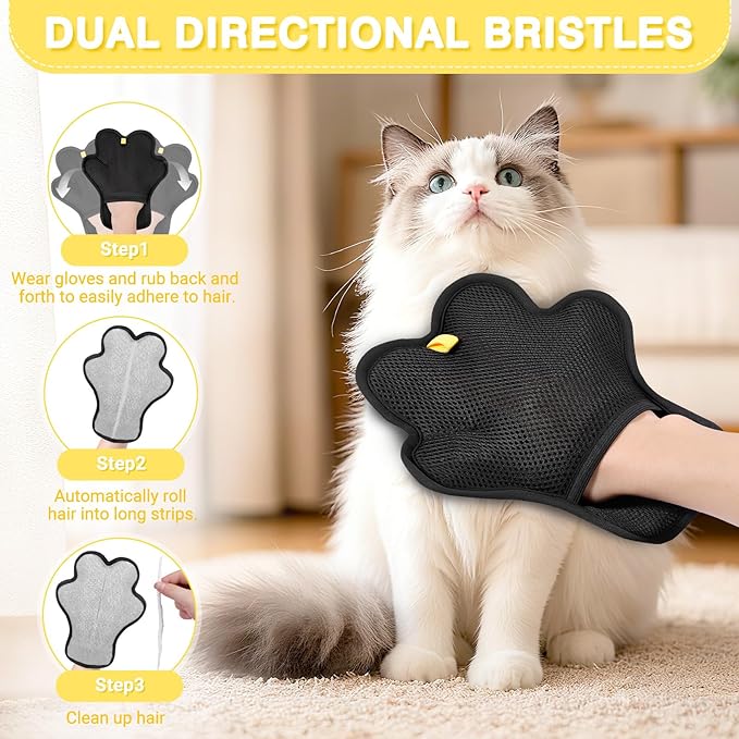 2PCS Pet Hair Removal Glove for Cats and DogsUpgrade Reusable Electrostatic Magic Brush Pet Hair Removal Grooming Gloves Tool for Furniture Bed SheetsCouchClothesCarpetCar Seat (2)