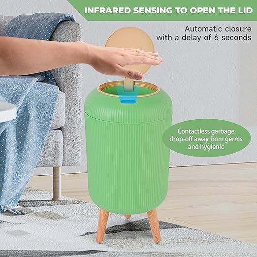 Pukomc Smart Sensor Wastebasket Convenient and Hygienic Easy to Use Technology Sensor Waterproof Wastebasket Plastic Trash can for Kitchen Bathroom Bedroom Living Room Office and Outdoor Green