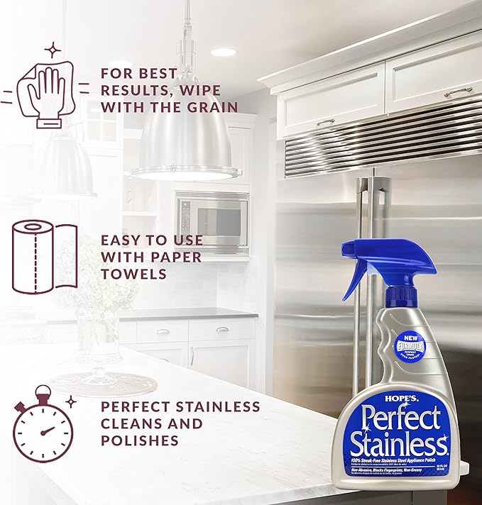 HOPE'S Perfect Stainless Steel Cleaner Streak-Free Self-Polishing Formula Blocks Fingerprints Pack of 6 22 Ounce 132 Fl Oz