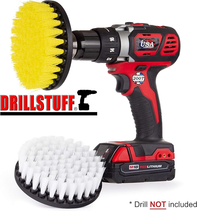 Drill Brush Power Scrubber - Outdoor Drill Powered Scrub Brush - Concrete Cleaning - Stiff Bristle Deck Brush - Patio Cleaning Brush - Bird Bath Scrubber - Garden Statues - Granite Headstone Brush