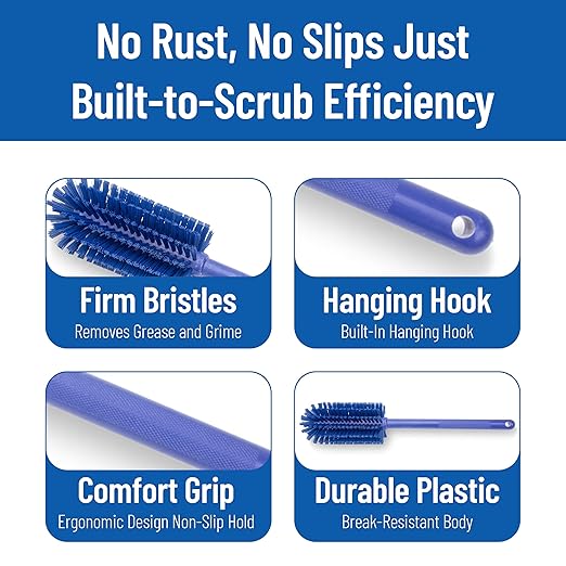SPARTA Large Water Bottle Brush Ideal for Wide-Mouth Jars Bottles and Tumblers Dishwashing Tool with Handle for Home and Commercial Kitchens Plastic 16 Inches Blue