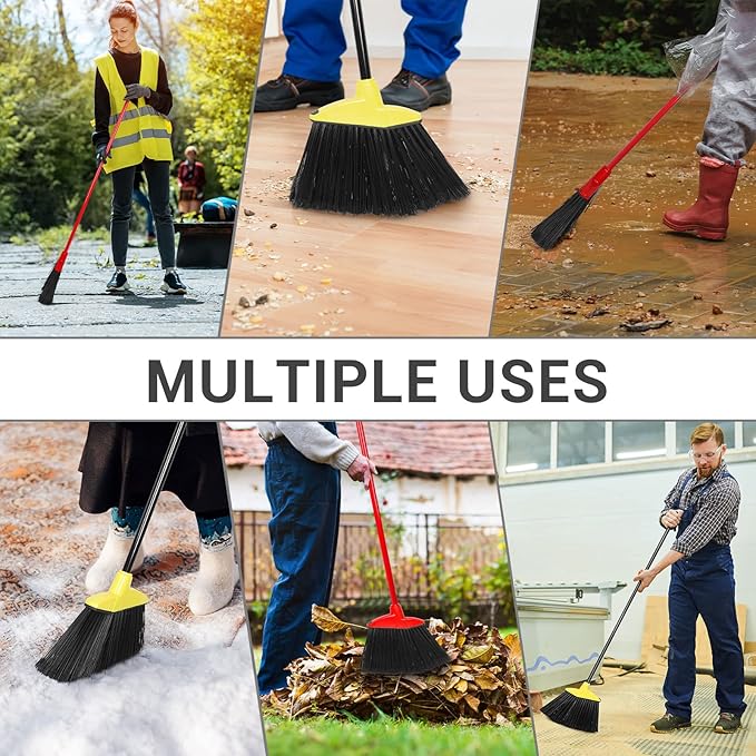 WILLBOND 20 Pcs Heavy Duty Broom Outdoor Indoor Commercial Angle Brooms Bulk for Courtyard Garage Lobby Mall Market Floor Home Kitchen Room Office Pet Hair Rubbish 54 Inch(Red Yellow)