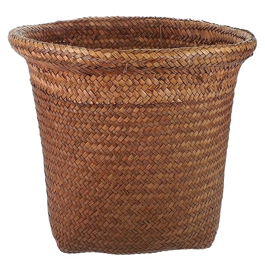 Homoyoyo Straw Woven Wastebasket Large Round Decorative Trash Can Bin for Bedroom Bathroom Home Office Smooth Edges Lightweight Paper Basket for Easy Waste Disposal Functional Storage
