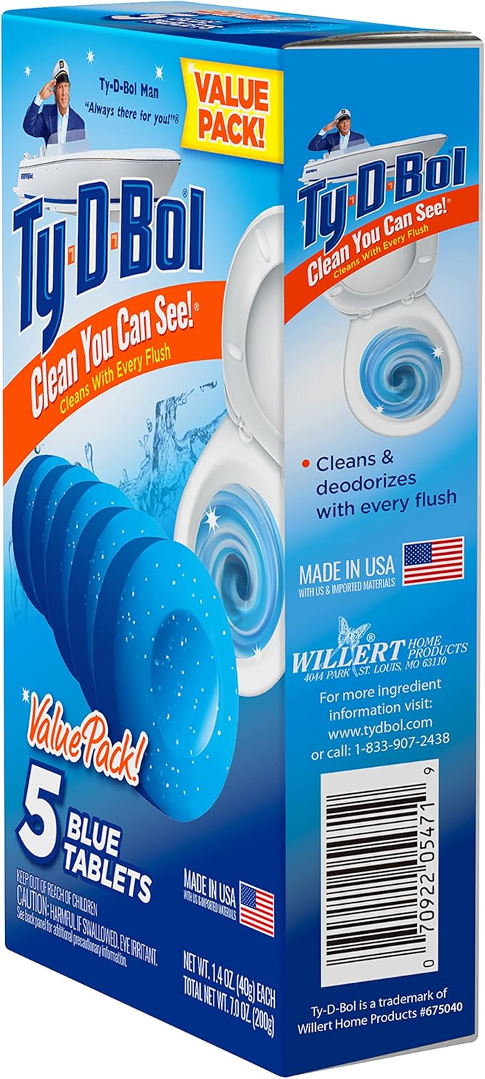 Ty-D-Bol Blue Tablets Value 5 Pack Cleans and Deodorizer Toilets for a Fresh Smelling Bathroom (Pack of 10)