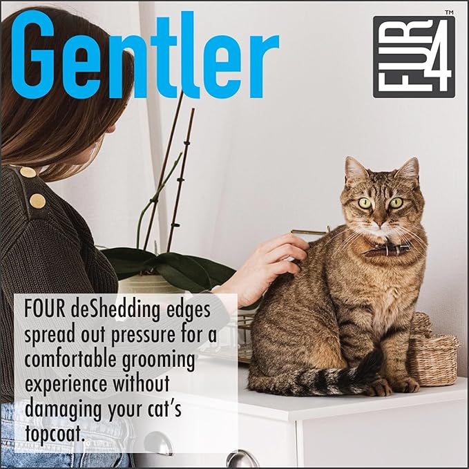 FUR4 deShedding Cat Brush for Long Hair Cats – Pet Hair Brush with 4 Carbon Fiber Edges – deShedding Tool Removes Loose Fur – Gentle &amp Effective Cat Grooming Brush for Shedding