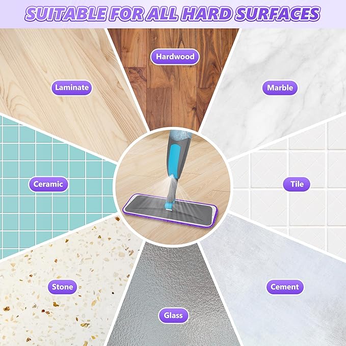 Microfiber Mops for Floor Cleaning - BPAWA Flat Floor Mop with 8 Reusable Washable Mop Pads fit for Swiffer Powermop Dust Mop for Hardwood Laminate Tile Wood Ceramic Vinyl Wall Floors