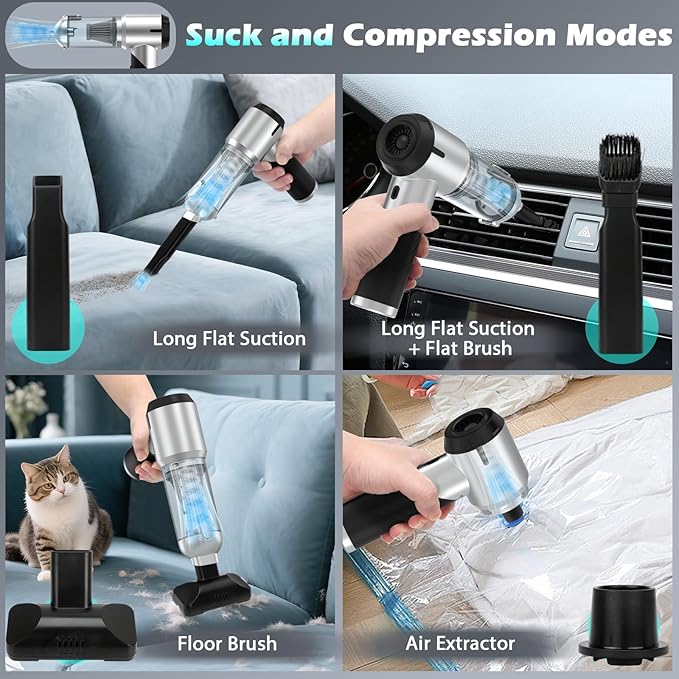 Car Vacuum Portable Cordless Foldable Mini Vacuum 17000PA Strong Suction 40mins Runtime 4-in-1 Air Duster &amp Air Blower Handheld Vacuum with One-Click Dust Removal for Car HomeOffice Pet