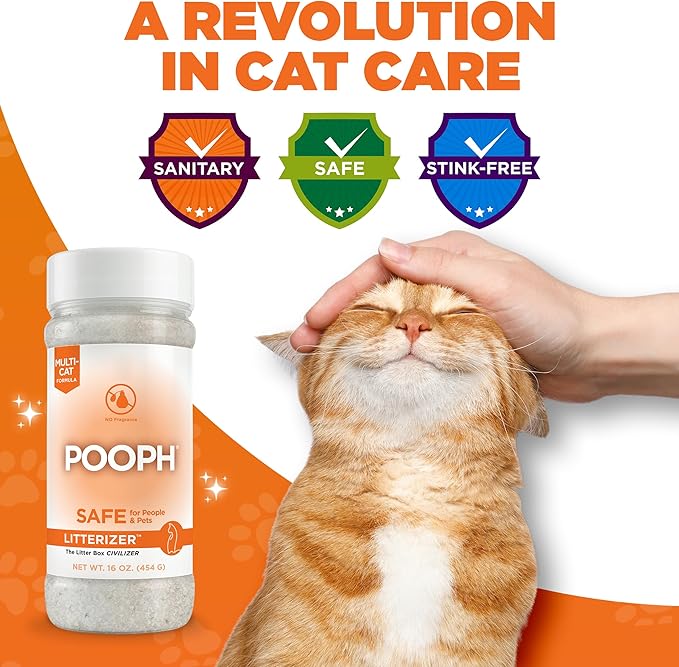 POOPH® LITTERIZER® – 16oz Bottle – Absorbs 46x Weight in Wetness &amp Odor – Keeps Litter Dry Reduces Mess Reduce Litter Costs and Get a Stink-FREELitter Box – Without Fragrances or Harsh Chemicals