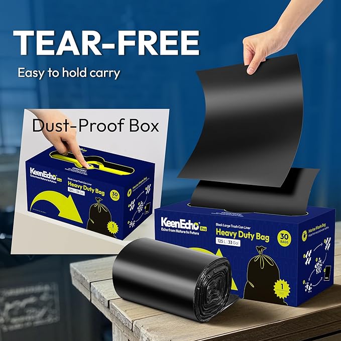 Heavy Duty Contractor Trash Bags 55 Gallon 30 Count 1.2 Mil Strong Black Garbage Bags Leakproof Star Seal for Construction Yard Demolition Debris