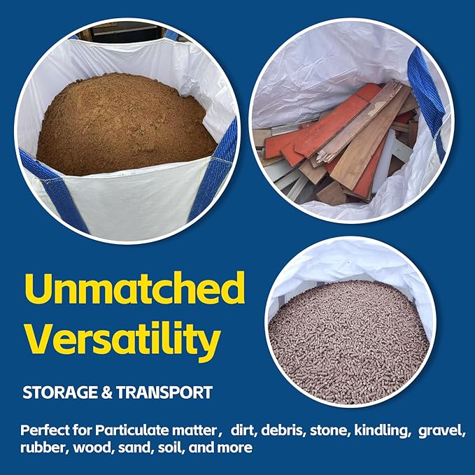2 Packs FIBC Bulk BagsHolds up to 4400 lbs Construction Bags Heavy Duty210-Gallon Woven Polypropylene Dumpster Bag for Industry Agriculture and ConstructionSealable Top