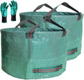 Professional 2-Pack 63 Gallon Lawn Garden Bags Big (D31H19 in) Yard Waste Bags with Gardening Gloves for Reusable Leaf BagGarden Trash ContainersLawn WeedsGrass ClippingsYard Debris Bag 4 Handles