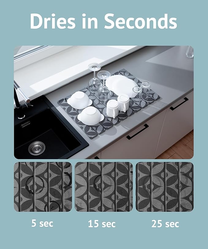 Large Stone Drying Mat for Kitchen Counter 23.6 x 15.3 Quick Dry Foldable Diatomaceous Earth Dish Drying Mat Stain-Hiding Design Eco-Friendly Large Sink Mat for Dishes and Utensils