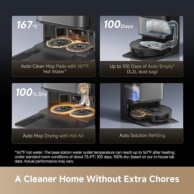 DREAME L40s Ultra Robot Vacuum and Mop Auto-Empty Mop Self-Cleaning 19000Pa Suction 100% Detangling DuoBrush Extending Mops and Side Brush 40mm Obstacle Clearing App &amp Voice Control (Black