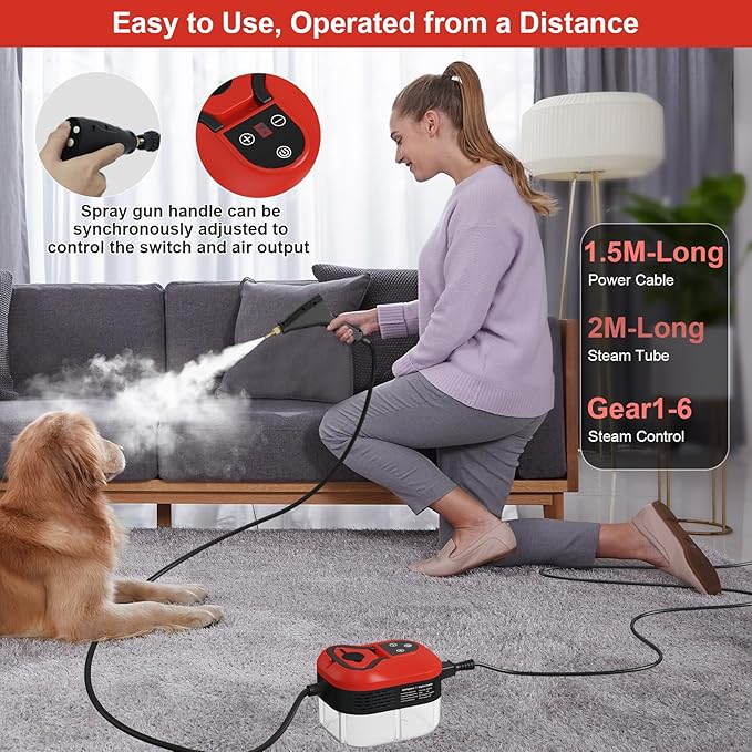 Steam Cleaner for Home 15s Heat-Up 1.2L Water Tank 6-Level Adjustable Handle Handheld Steam Cleaner for Car Detailing Dirt Furniture Couch Floor Tile Bathroom Bed Bugs 9Pcs Accessories
