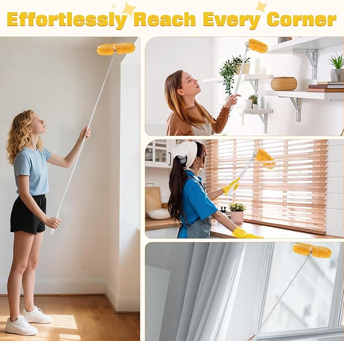 6 ft Extendable Duster Handle with 20 Pcs 360° Heavy Duty Duster Refills Kit for Swiffer 4X Electrostatic Microfiber for Cleaning Home Effortlessly Reach Ceilings Fans &amp Hard-to-Reach Areas
