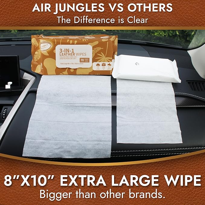 Air Jungles Car Air Freshener Vent Clip 4 Count and 3-in-1 Leather Cleaner Wipes 70 Count – Long-Lasting Auto Odor Eliminator &amp Interior Care Bundle