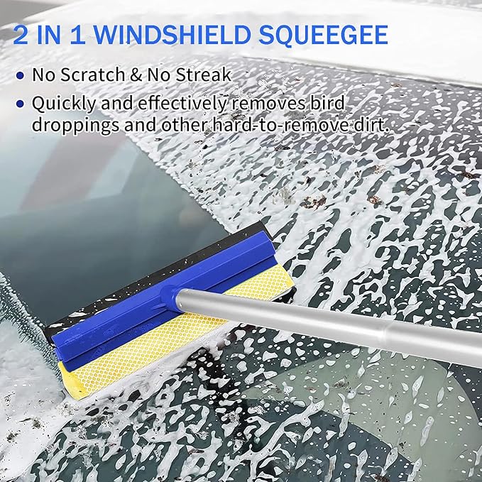 Wontolf 4-in-1 Squeegee for Window Cleaning Kit with Storage Bag 79'' Squeegee Window Cleaner Tool with Extension Pole Rotatable Window Washing Equipment for Home Outdoor Windows Glass Shower