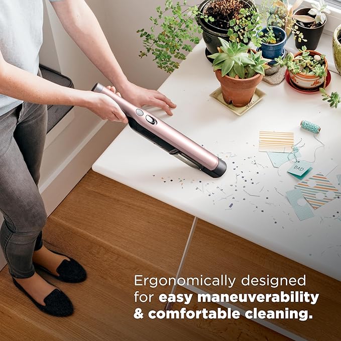 Shark WANDVAC Cordless Hand Vac Lightweight Portable at 1.4 lbs. Powerful Suction Charging Dock One-Touch Empty for Car &amp Home Multi-Surface Pet Tool &amp Duster Crevice Tool Rose Gold WV