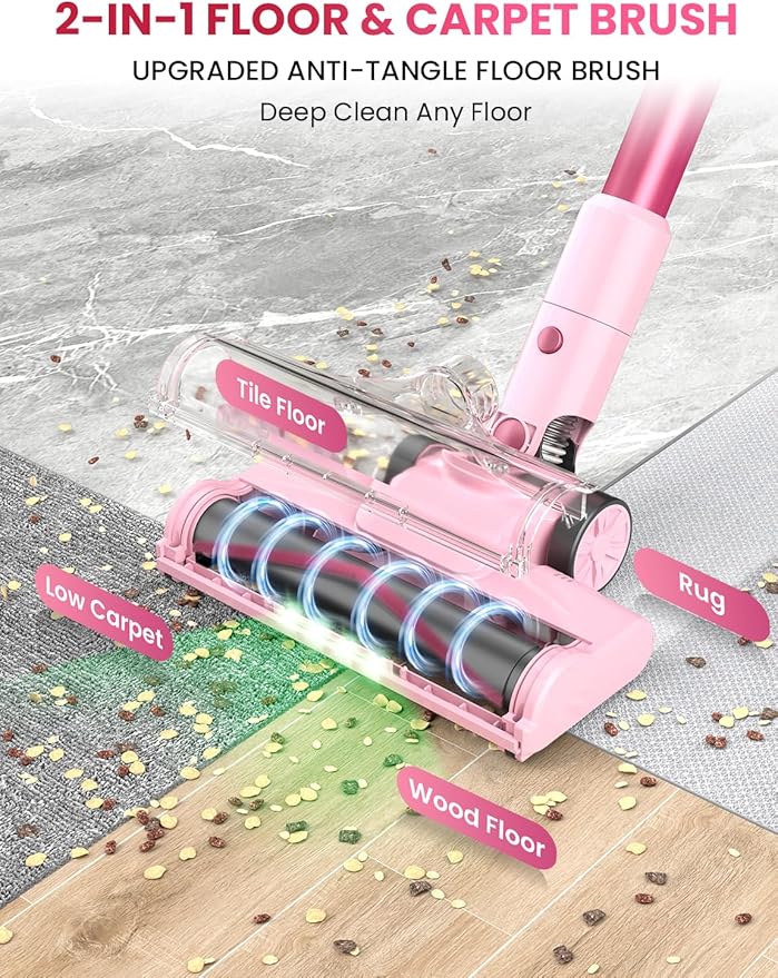 Dzaki Cordless Vacuum Cleaner Stick Vacuum with Smart LED Display 50KPA 55Mins Vacuum Cleaners for Home Powerful Suction Anti-Tangled Lightweight Rechargeable Vac for Pet Hair Carpet