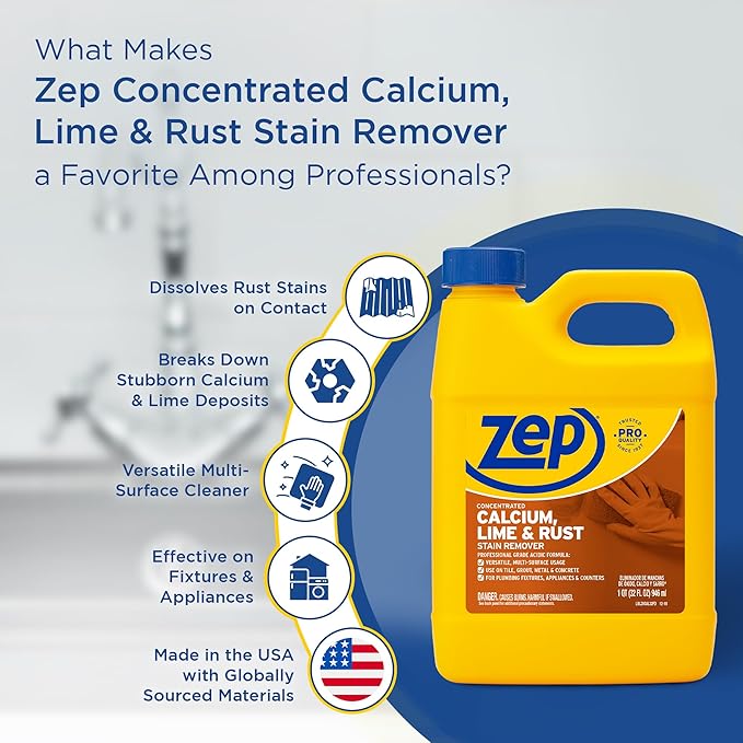 Zep Concentrated Calcium Lime and Rust Remover - 32 oz (Case of 12) - ZUCAL32 - Your Solution to Stubborn Calcium Lime and Rust Stain Removal with Ease