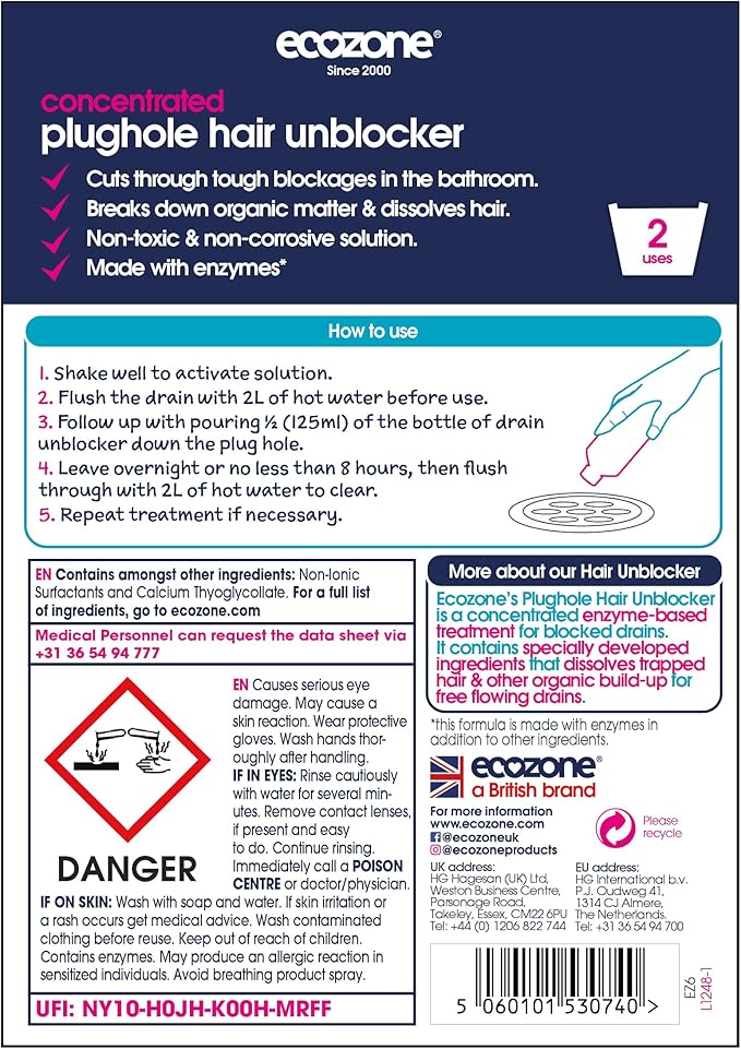 Ecozone Plughole Hair Unblocker