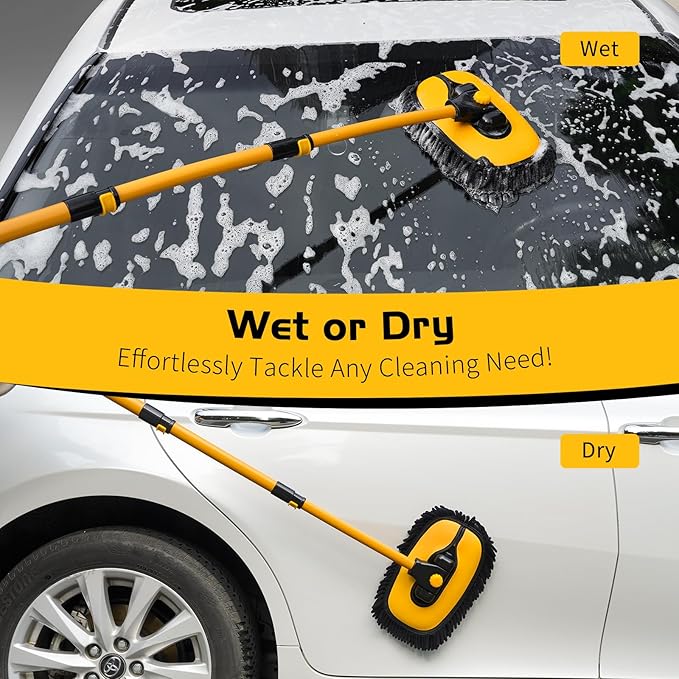 Ordenado 15°Curved Car Wash Brush with Long Handle 43 Car Cleaning Brush with Extension Pole Microfiber RV Wash Mop Scratch-Free Exterior Washer Mop for Washing Roof Truck Camper SUV Caravan Boat