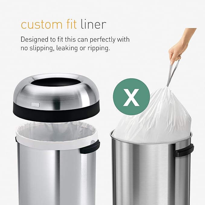simplehuman Code X 200 Count Genuine Custom Fit Liners Drawstring Trash Bags 30 Liter / 8 Gallon White