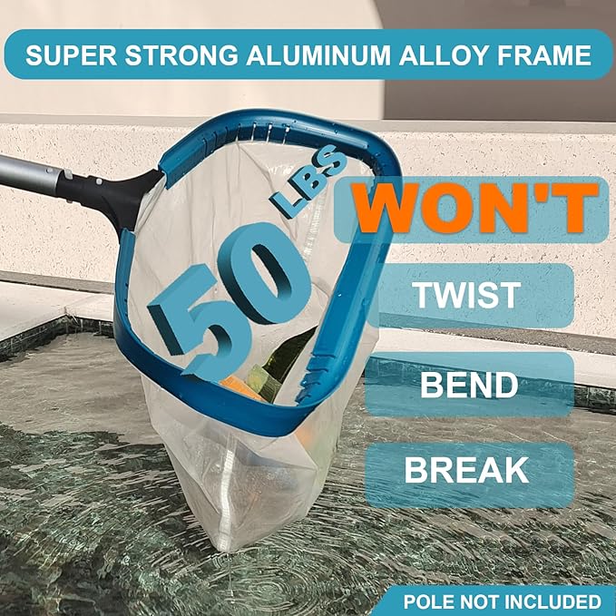 17.5 Heavy Duty Ultra Fine Mesh Pool Pollen &amp Sand Skimmer Rake Aluminum Frame Deep Nylon Net Pool Net for Above Ground &amp In-ground Swimming Pools (No Pole)