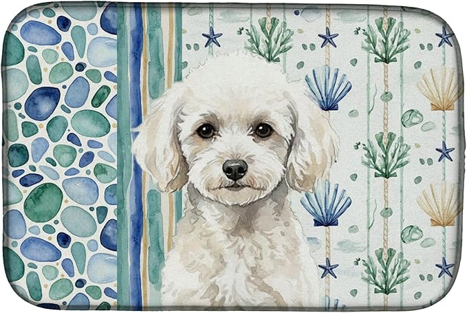 Caroline's Treasures Toy White Poodle Coastal Sea Glass Dish Drying Mat Absorbent Dish Drying Mat Pad for Kitchen Counter Dish Drainer Mat for Countertop 14 x 21 Multicolor