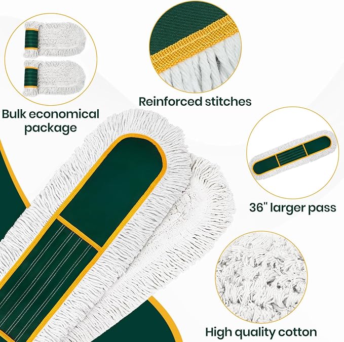 36” Commercial Duster Mops Extra Large Floor Duster with 2 Replacement Pads 60” Long Handle Heavy Duty Industrial Wet&ampDry Flat Mop for Hardwood Floors Marble Laminate Tile Concrete Garage
