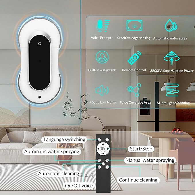 Automatic Window Cleaner Robot With Dual Water SpraySmart Window Cleaning Washer Machine With 3000pa Suction&ampAI Path PlanningPerfect Windows Cleaning Robot For HighRise Windows Tiles And Glass