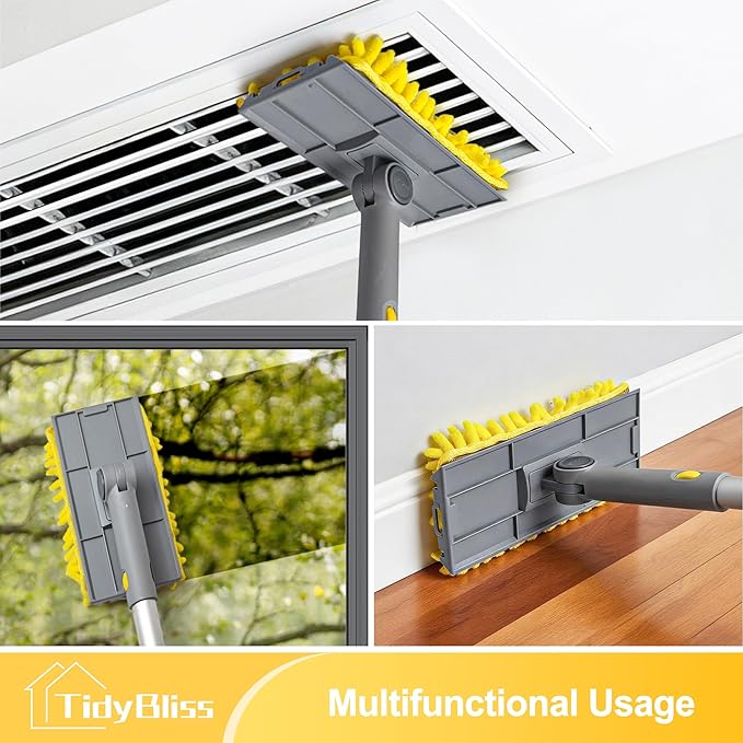 77” Ceiling Fan Blades Cleaner Duster with Extension Pole Extendable Flexible Dust Cleaning Brush Reusable Chenille Mop for Baseboard Wall Floor Blinds Cobweb