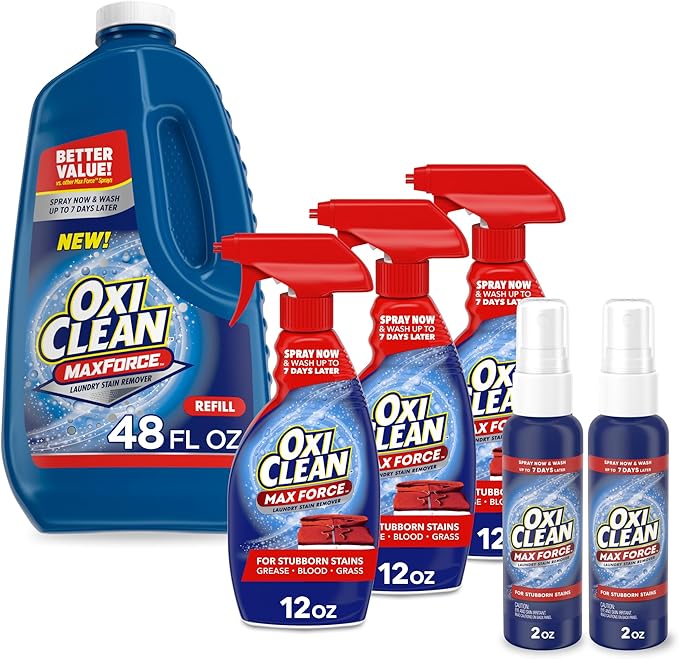 Bundle of OxiClean Max Force Laundry Stain Remover Spray 12 Fl. Oz 3-Pack + Refill 48 fl oz + Spray 2 fl oz 2PK