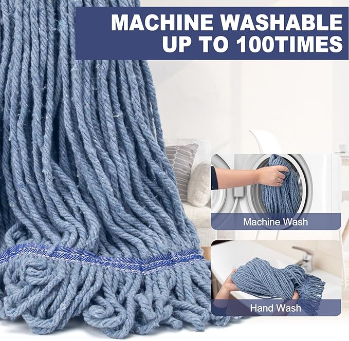 Commercial Industrial Mop for Floor Cleaning 3 Extra Large Reusable Replacement Head with 59 Long HandleHeavy Duty Looped-End String Wet Cotton Mop for HouseKitchenOfficeGarageTile Floor