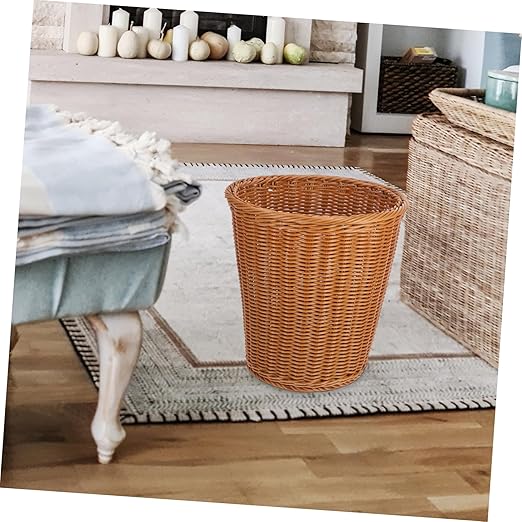 Cabilock 1Pc Woven Rattan Trash Can Decorative Wastebasket for Home Office Chic No Lid Storage Container Multi Functional Rattan Style Garbage Bin Practical Elegant Decor