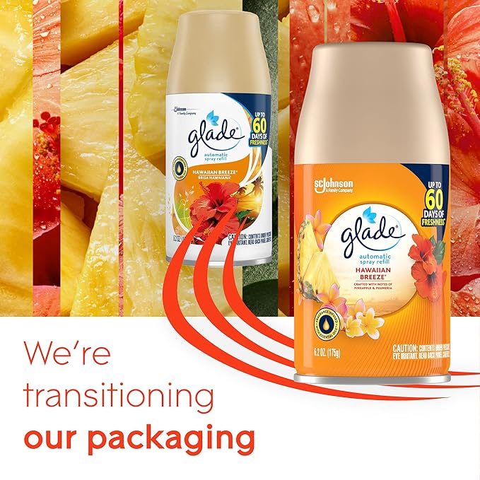 Glade Automatic Spray Refill and Holder Kit Air Freshener for Home and Bathroom Hawaiian Breeze 6.2 Oz (Pack of 2)