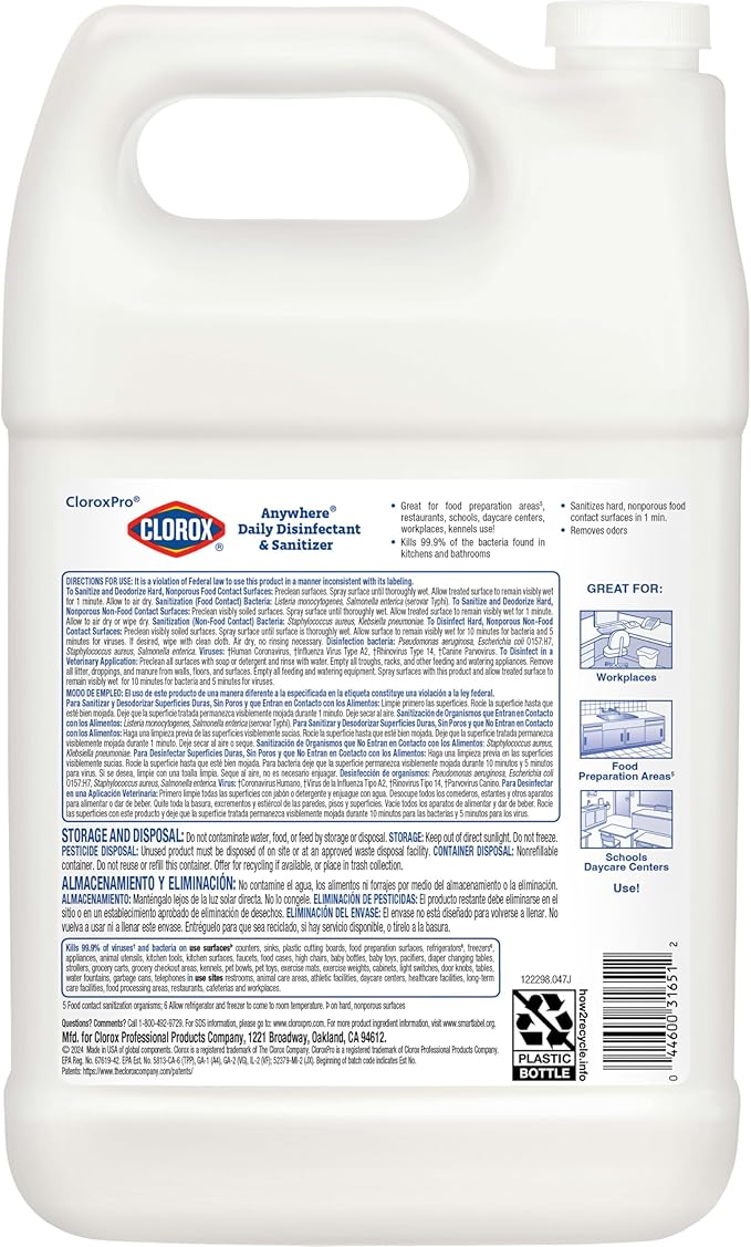 CloroxPro Anywhere Daily Disinfectant and Sanitizer No-Rinse Food Contact Sanitizer Refill 128 Fluid Ounces