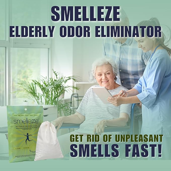 Smelleze Reusable Elderly Odor Eliminator &amp Nursing Home Room Deodorizer Pouch - Works for all Old Age Sick Nursing Home Hospices Urine and Feces Smell 150 Sq. Ft. Coverage